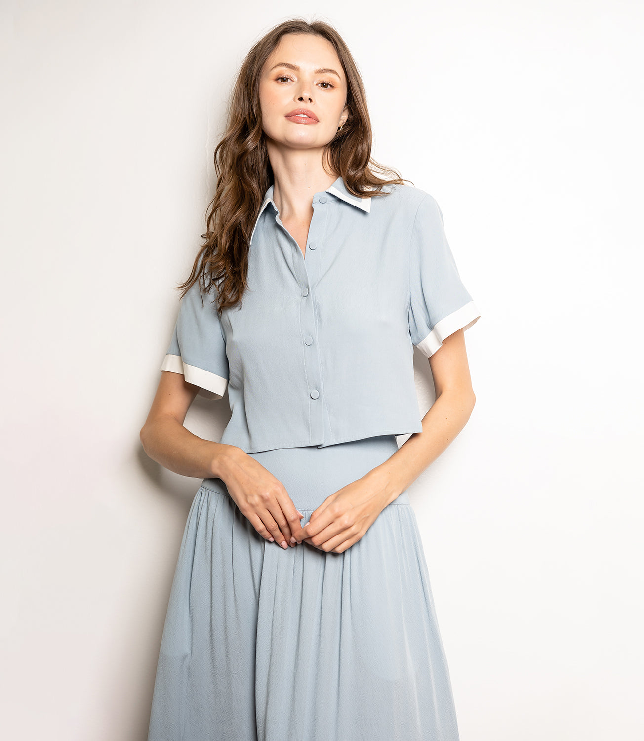 Amelia Blouse - Light Blue / White